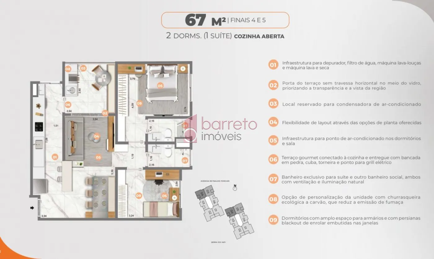 APARTAMENTO COM 02 DORMITÓRIOS À VENDA NO CONDOMÍNIO LA SIERRA JUNDIAÍ – MEDEIROS – JUNDIAÍ/SP