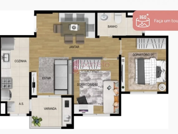 APARTAMENTO COM 02 QUARTOS À VENDA NO RESIDENCIAL GIOVIALE – MEDEIROS – JUNDIAÍ/SP.