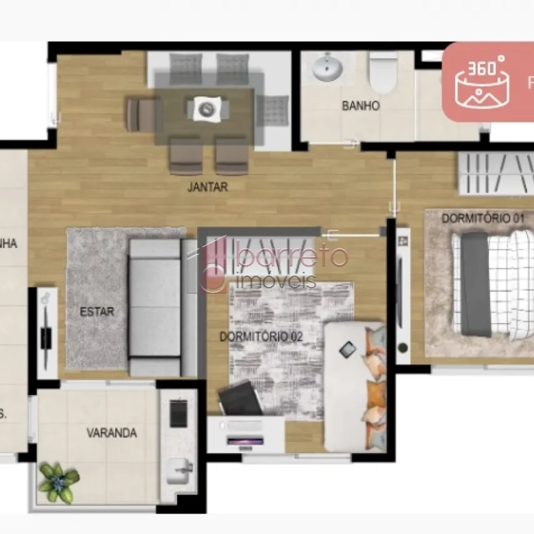 APARTAMENTO COM 02 QUARTOS À VENDA NO RESIDENCIAL GIOVIALE – MEDEIROS – JUNDIAÍ/SP.