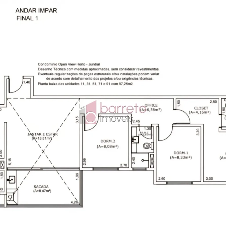 APARTAMENTO À VENDA NO CONDOMÍNIO OPEN VIEW HORTO – JARDIM FLORESTAL – JUNDIAÍ/SP