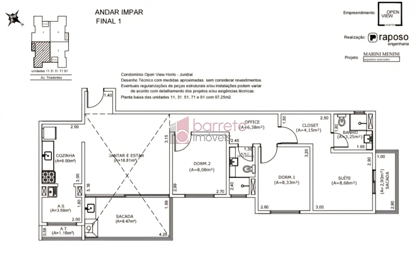 APARTAMENTO À VENDA NO CONDOMÍNIO OPEN VIEW HORTO – JARDIM FLORESTAL – JUNDIAÍ/SP