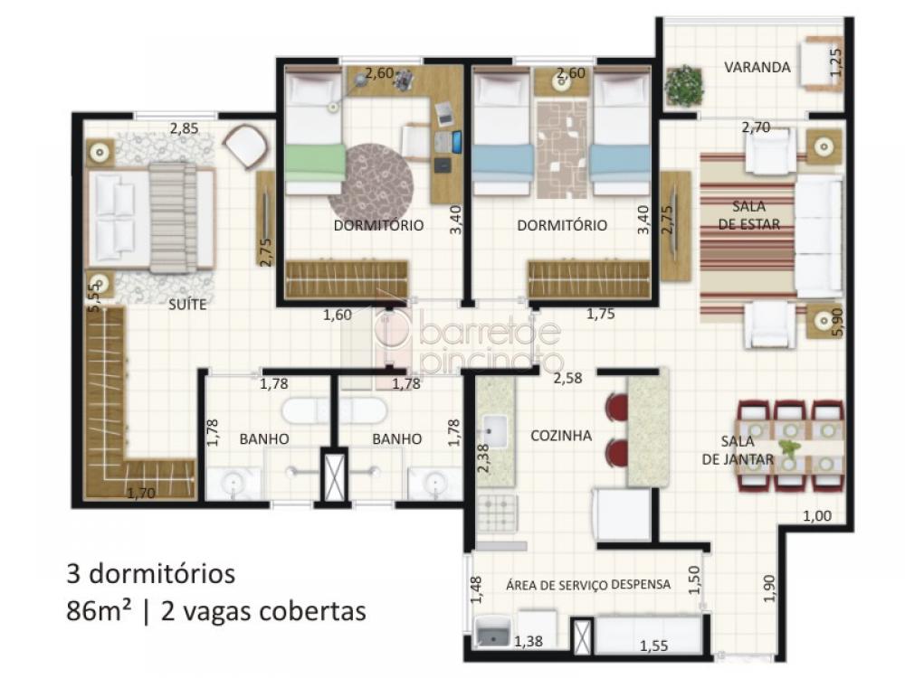 APARTAMENTO COM 3 DORMITÓRIOS À VENDA NO CONDOMÍNIO RAVENNA – ENGORDADOURO – JUNDIAÍ/SP