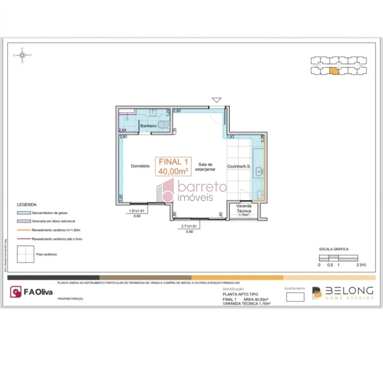 BELONG HOME STUDIO COM 40M² À VENDA, NA REGIÃO DO RETIRO, JUNDIAÍ/SP